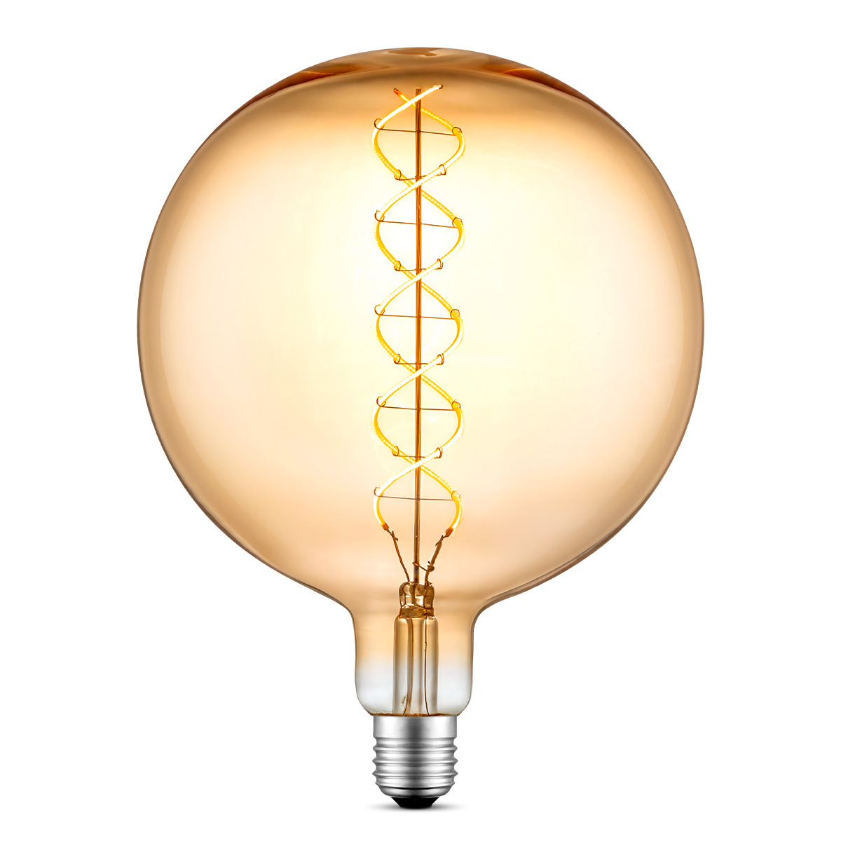 Edison Vintage LED filament lichtbron Globe - Amber - G180 Spiraal - Retro LED lamp - 18/18/23cm - geschikt voor E27 fitting - Dimbaar - 4W 280lm 2700K - warm wit licht